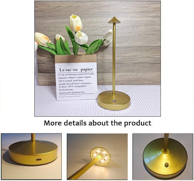 Eypid 2 Pack Cordless Table Lamps - Rechargeable, Dimmable, Minimalist Design, Gold, Model Jb0064-2G