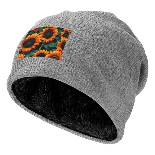 YANYU Orange Sunflower Wallpaper Print Lightweight Waffle Pullover Hat Men Women Winter Headwear Outdoor Camping Travel