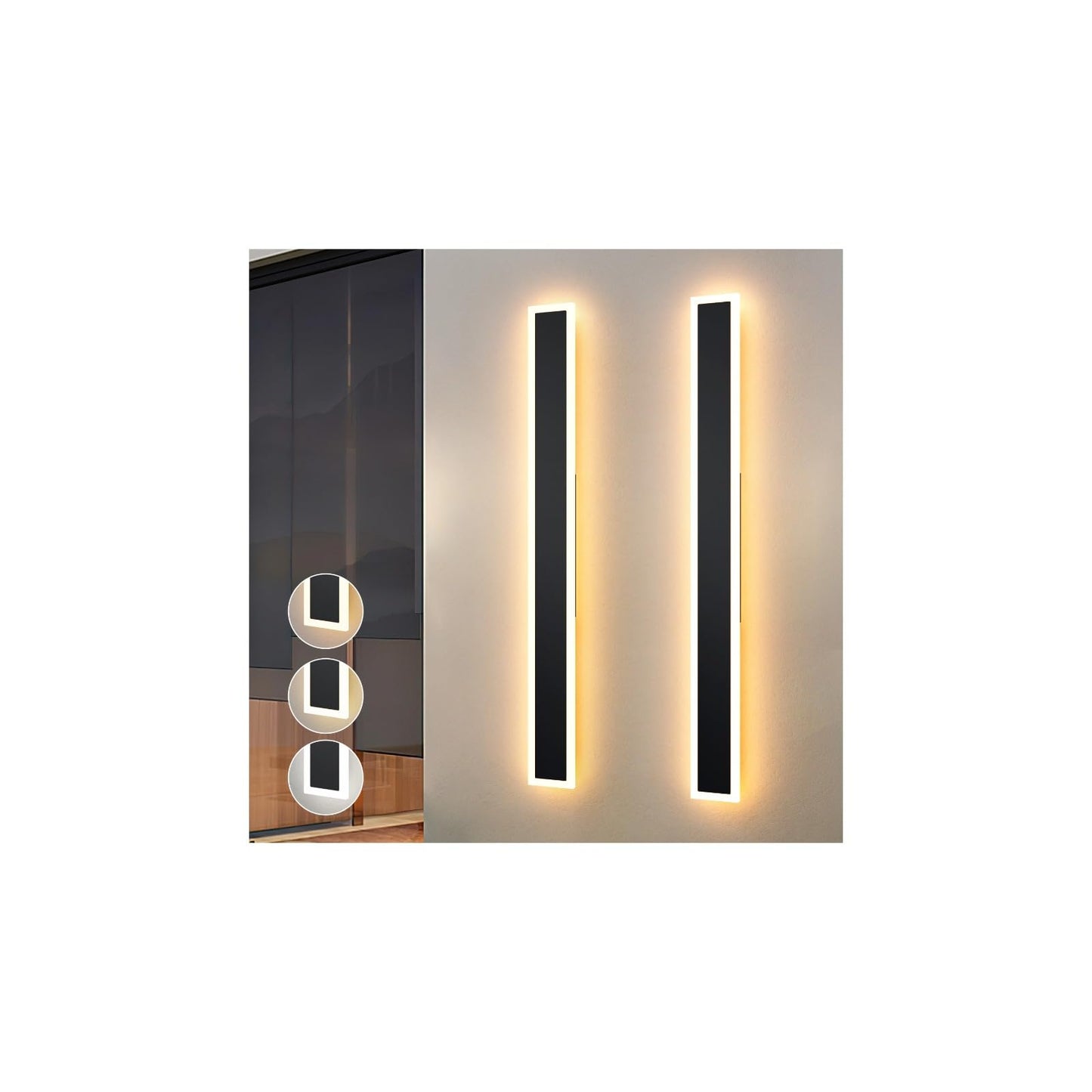 LannlKer Outdoor Wall Lights, Waterproof IP65, Dimmable 3000K-6000K, 57.5 inch, Black, Model BD-WJ, 2 Pcs