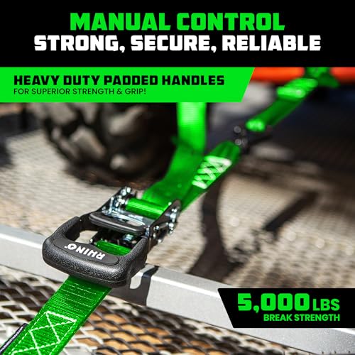 Rhino USA Ratchet Straps Heavy Duty Kit (2-Pack) - 1.6 Inch x 8 Feet Min Break Strength (5,000) - Ultimate Tie Down Straps...