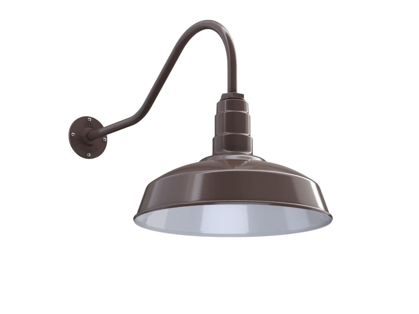 Steel Lighting Co. Gardena Barn Light - Outdoor Wall Mounted, 16in Dome, 23in Gooseneck, Dusk to Dawn, Dark Bronze, Made in America