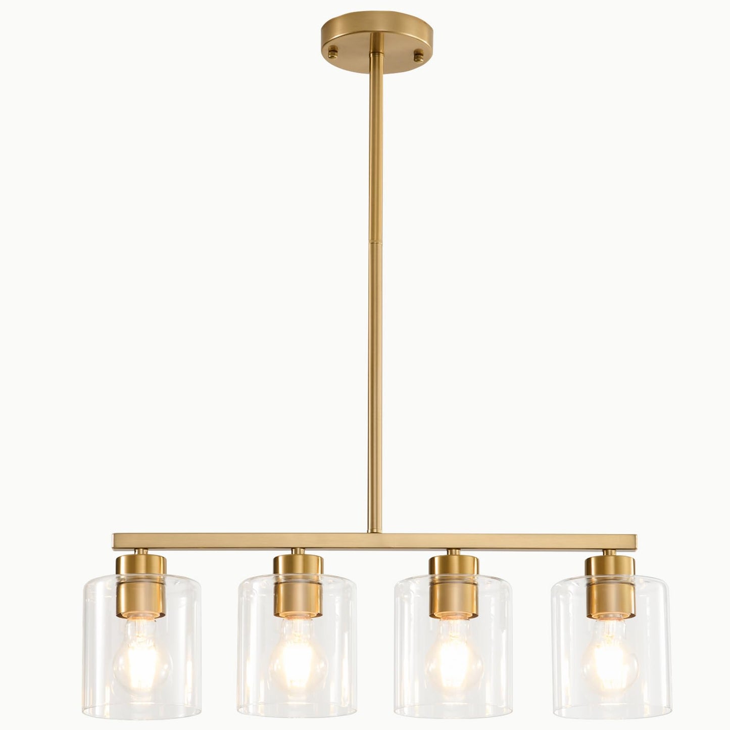 Rocunsi 4-Light Kitchen Island Lighting  Gold Pendant Light Fixture  Farmhouse Dining Room Light Fixtures Over Table  Modern Hanging Light Fixtures With Clear Glass  E26 Base  Bulbs Not Included