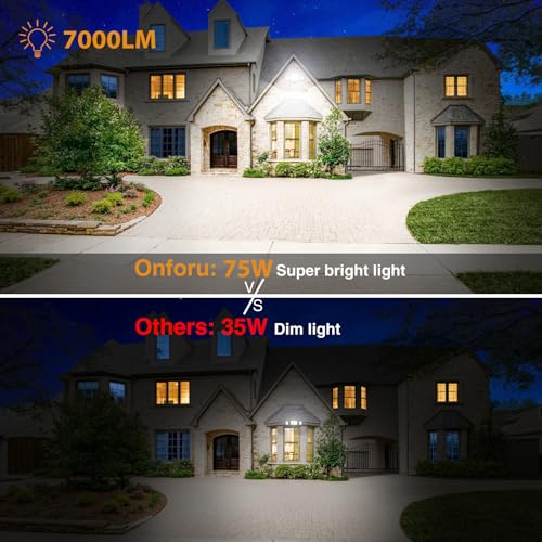 Onforu 2 Pack 75W Flood Lights Outdoor, 7000LM LED Flood Lighting Outdoor Switch Controlled, IP65 Waterproof Exterior Floo...