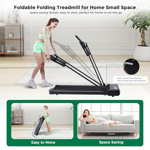 Compact Walking Pad with Handle Bar, Foldable Electric Treadmill with Handles and 3.5HP Powerful, Portable Small Walking P...