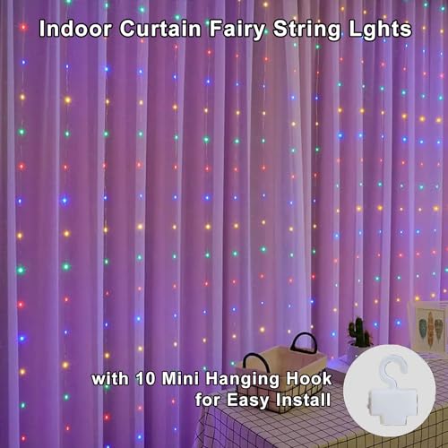 300 LED Curtain String Lights, Fairy Lights with 8 Light Modes, 9.8x9.8Ft Remote USB Plug Fairy String Lights for Christma...