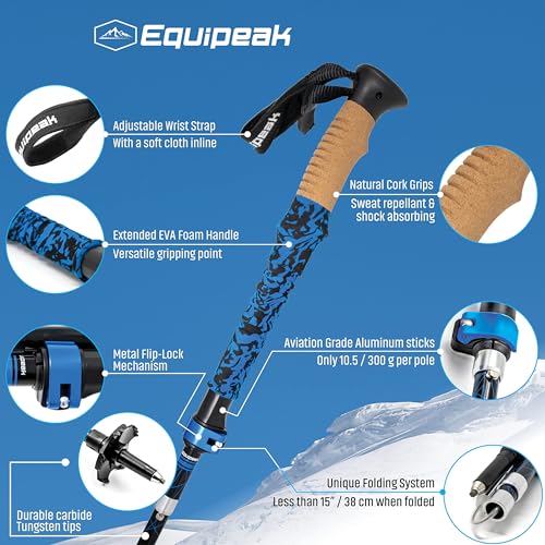 Equipeak Hiking Poles Collapsible Lightweight & Adjustable - Quick Lock Foldable Trekking Poles, Hiking Sticks with Cork G...