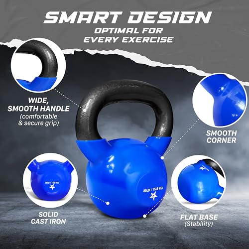Yes4All Kettlebell, 5-100 LB Vinyl Coated Cast Iron Strength Training Kettlebells for Home Gym Exercises, Fitness, Full Bo...