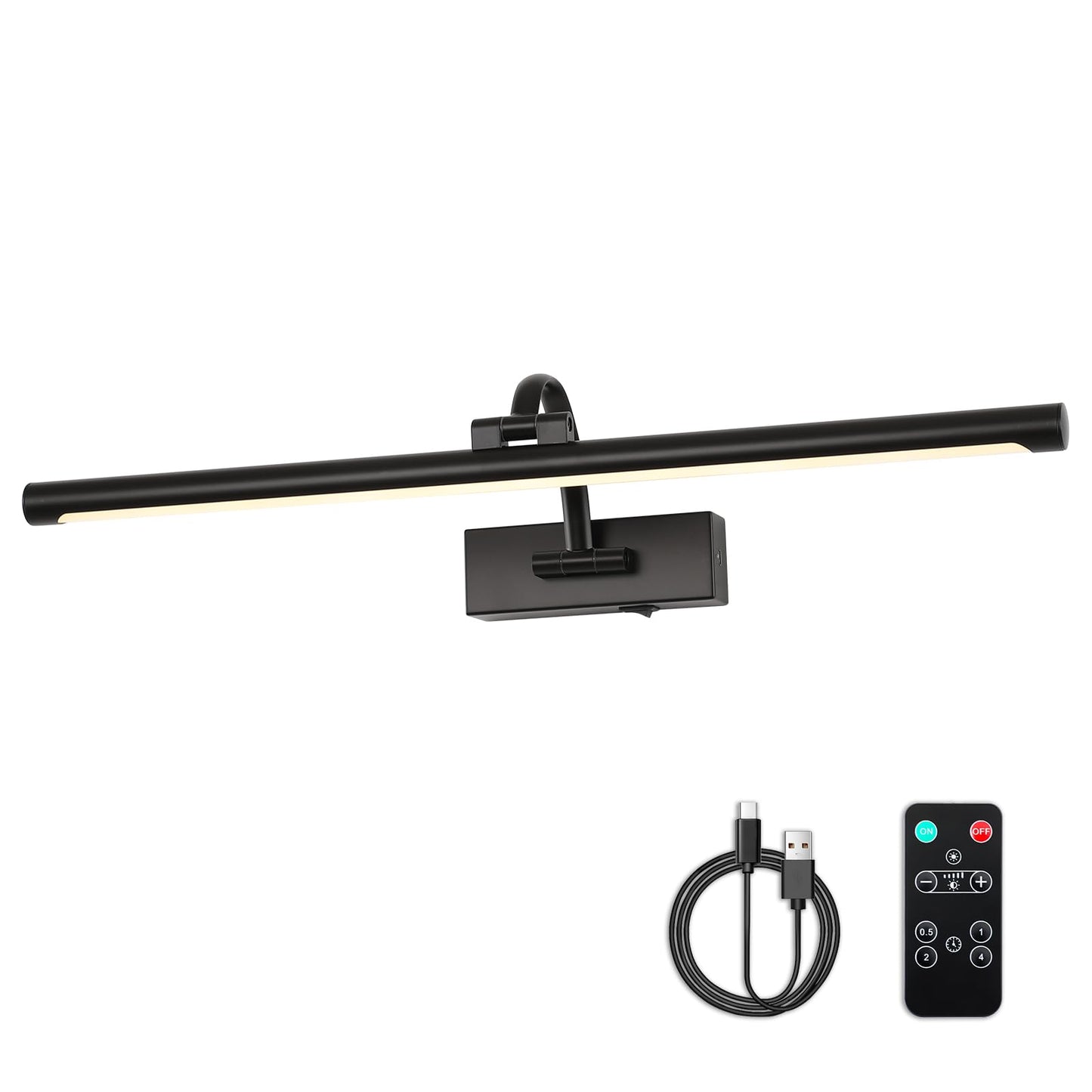 DESOOP Dimmable Black Picture Lights with Remote and Timer Wireless Art Lights Rechargeable Gallery Lighting for Canvas Portrait 24'' Inch 5W Warm White