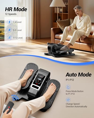 Under Desk Elliptical Machine, Electric Seated Pedal Exerciser, Min Leg Exerciser with Remoter, 12 Level Speeds, Forward &...