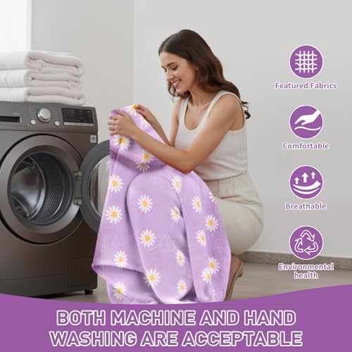 Wearable Blanket Gift for Women & Men Sherpa Flannel Blanket Hoodie Long Warm and Cozy Blanket with Giant Pocket，Daisy
