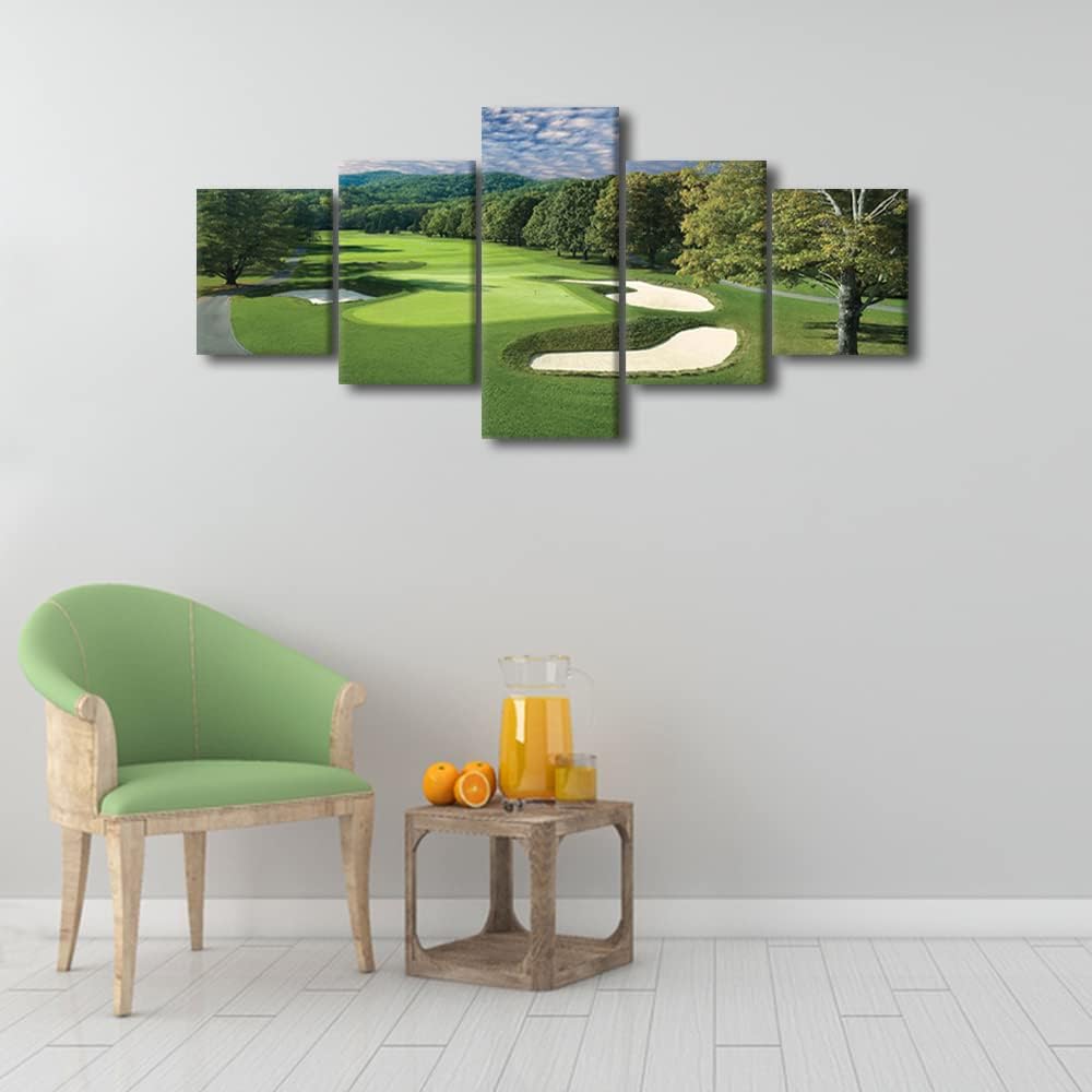 American Golf Course Canvas Print USA Greenbrier Old White Golf Course Wall Art Home Decor Scenery Pictures for Living Room Bedroom Office 5 Panel Poster Painting Framed Ready to Hang - 50"W x 24"H