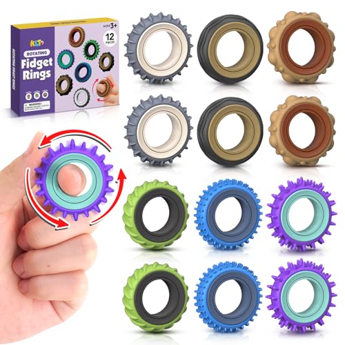 Fidget Toys Adults Sensory Rings: 12 Pack Texture Spinner Rings - Stress Relief Sensory Toys for Kids ADHD - Quiet Desk Fi...