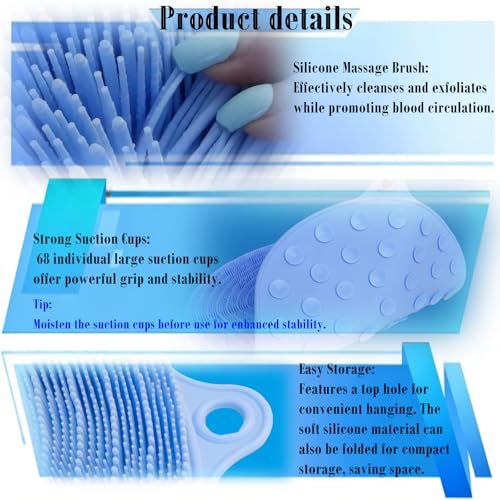 Silicone Shower Foot and Back Scrubber Mat - 21.3" Foot Massager ,Strong Suction Cups Non-Slip, Hands-Free Dead Skin Remov...
