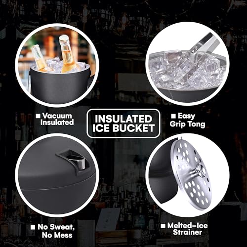 flybold Small Ice Bucket for Parties - Ice Bucket with Lid for Cocktail Bar - Double Walled Ice Container - Portable Chill...