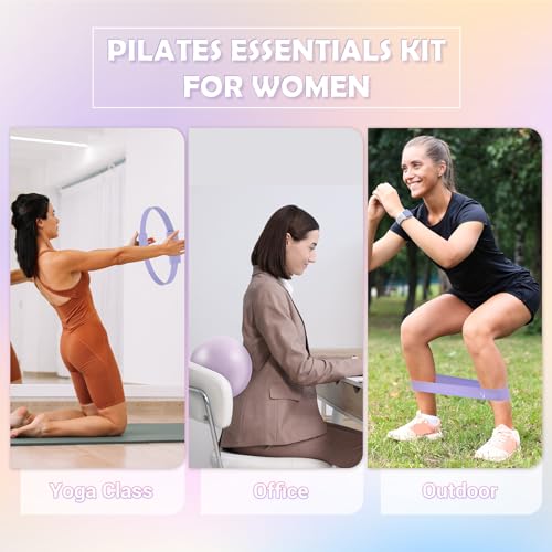 Pilates Essentials Kit for Women, 13.5" Pilates Ring and Ball Set with Resistance Bands for Home Workouts, Portable Pilate...