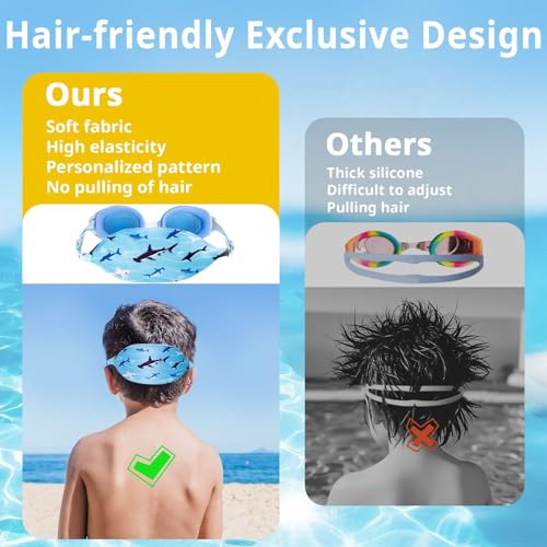 Pixel Panda 2 Pack Kids Swim Goggles with Fabric Strap for 3-14 Anti-Fog Anti-UV, No Leak No Hair Pulling Swimming Goggles