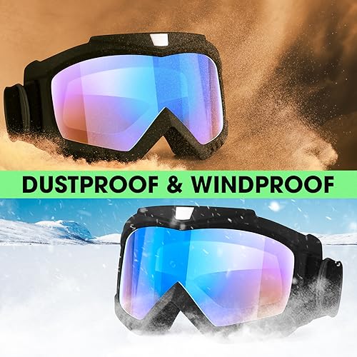 Dirt Bike Goggles Motorcycle Goggles - 2 Pack ATV, Ski, Windproof Glasses for Adults, Men, Women, Youth