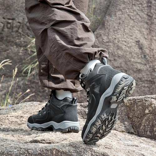AugTeak Men's Casual Hiking Boots Waterproof Lightweight Mid Top Ankle Boots Comfortable Outdoor Trekking Trails Shoes