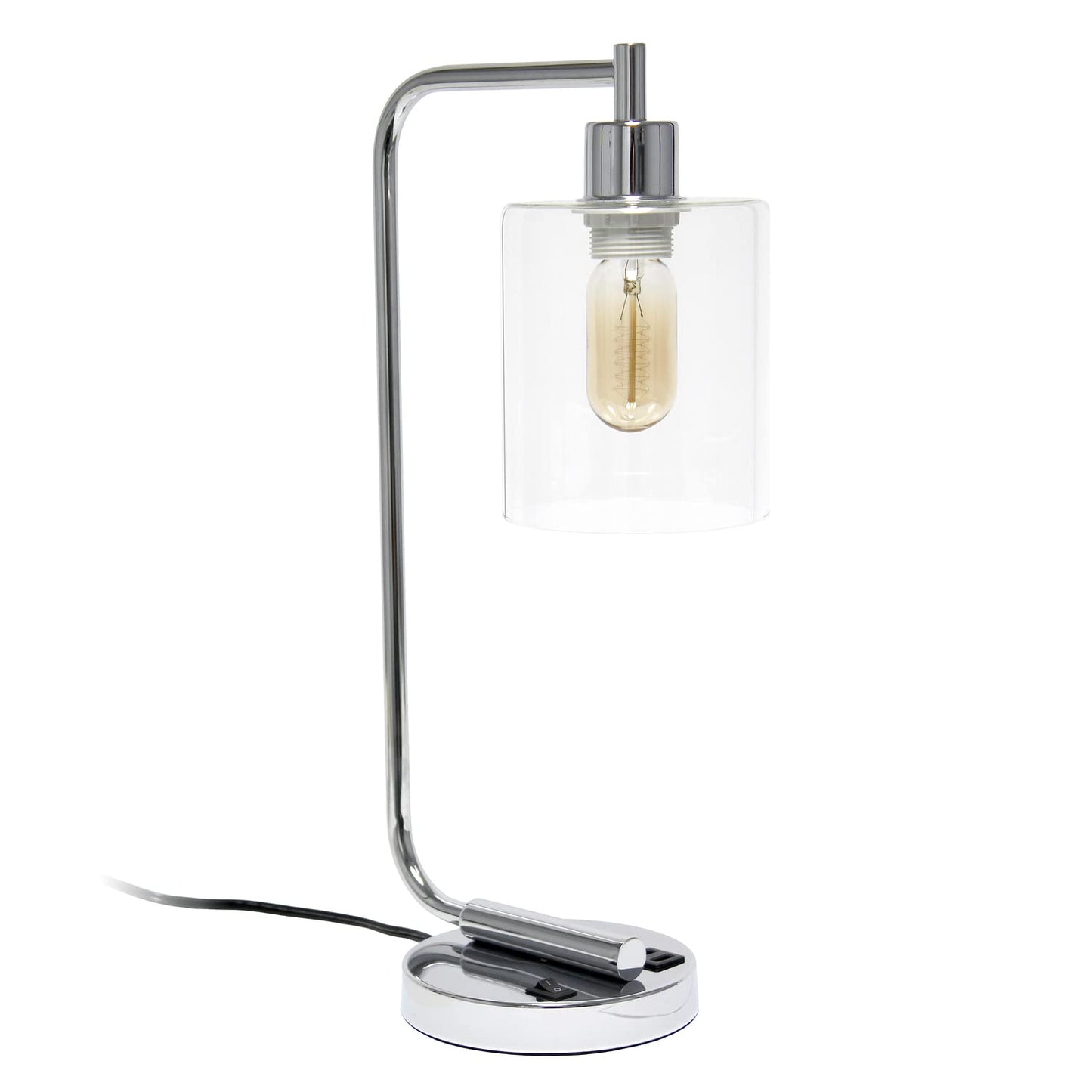 LALIA HOME Indoor Table Lamp, Modern Iron Desk Lamp with USB Port, Glass Shade, 9.75inL x 5.75inW x 18.8inH, Chrome, Model LHD