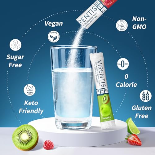 VIRENTIS 16 Sticks Electrolytes Powder Packets Sugar Free Hydration Packets, 8 Flavors Liquid Daily IV Electrolyte Drink M...