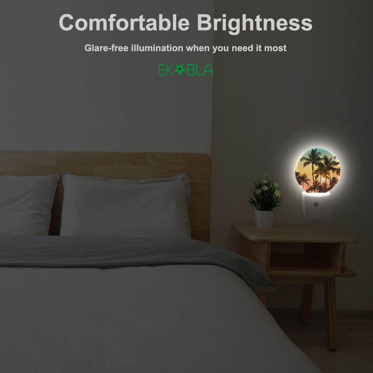 Ekobla Palm Tree Night Lights Plug Into Wall Beach Sunset Plug-In Nightlights Auto Sensor Led Lighting 0.5W Sleep Friendly For Bathroom Bedroom Stairway Hallway Kitchen