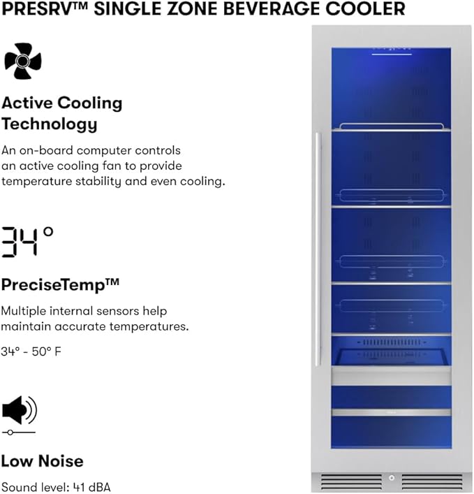 Zephyr 24 Inch Wine Fridge & Beverage Refrigerator Single Zone Full Size - Tall Wine Cooler Cellars Large Bar Drink Cabinet Freestanding with Glass Door - 266x12oz cans & 14x750 ml bottles