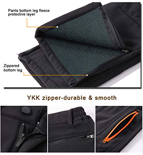 Gash Hao Mens Snow Ski Waterproof Softshell Snowboard Pants Outdoor Hiking Fleece Lined Zipper Bottom Leg