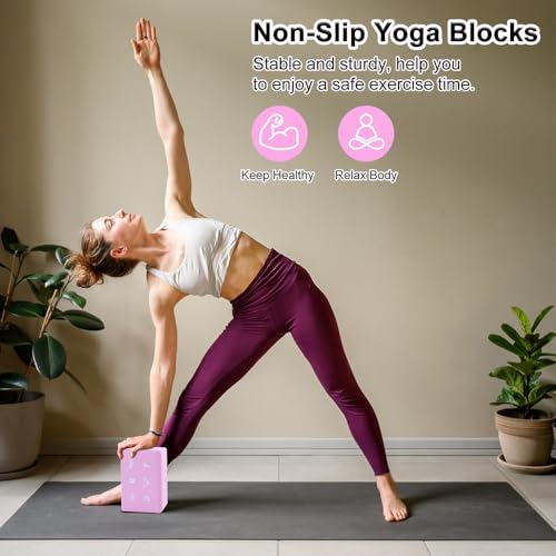 2 Yoga Block and 2 Yoga Strap Set,Non-slip EVA Foam Blocks, High Density Yoga Bricks with 6ft Strap, Supportive Latex-Free...