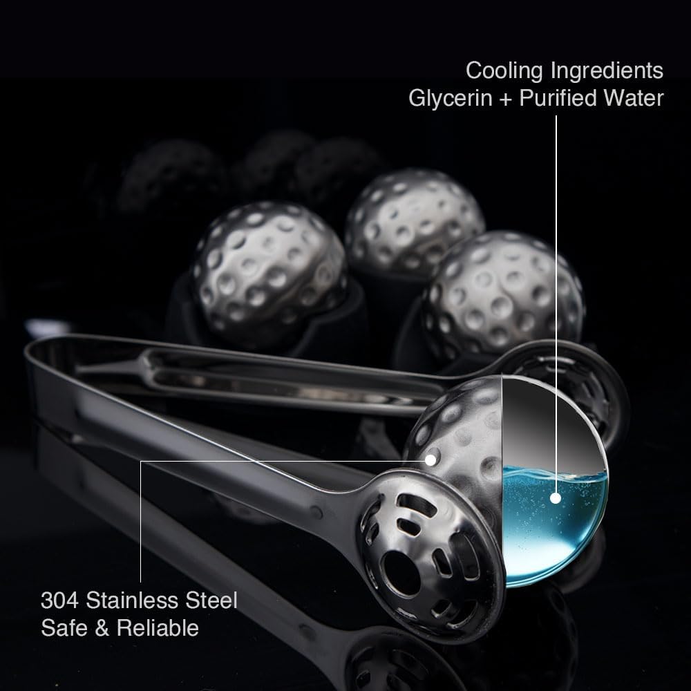 Stainless Steel Golf Ball Whiskey Chillers – Reusable Non-Diluting Ice Cubes for Whiskey, Cocktails & Wine – Set of 4