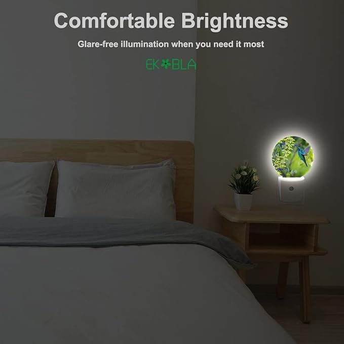 EKOBLA Blue Hummingbird Night Lights Plug into Wall Spring Garden Bird Flowers Plants LED Dusk to Dawn Plug-in Nightlights Auto Sensor for Home Indoor Bathroom Hallway Kitchen