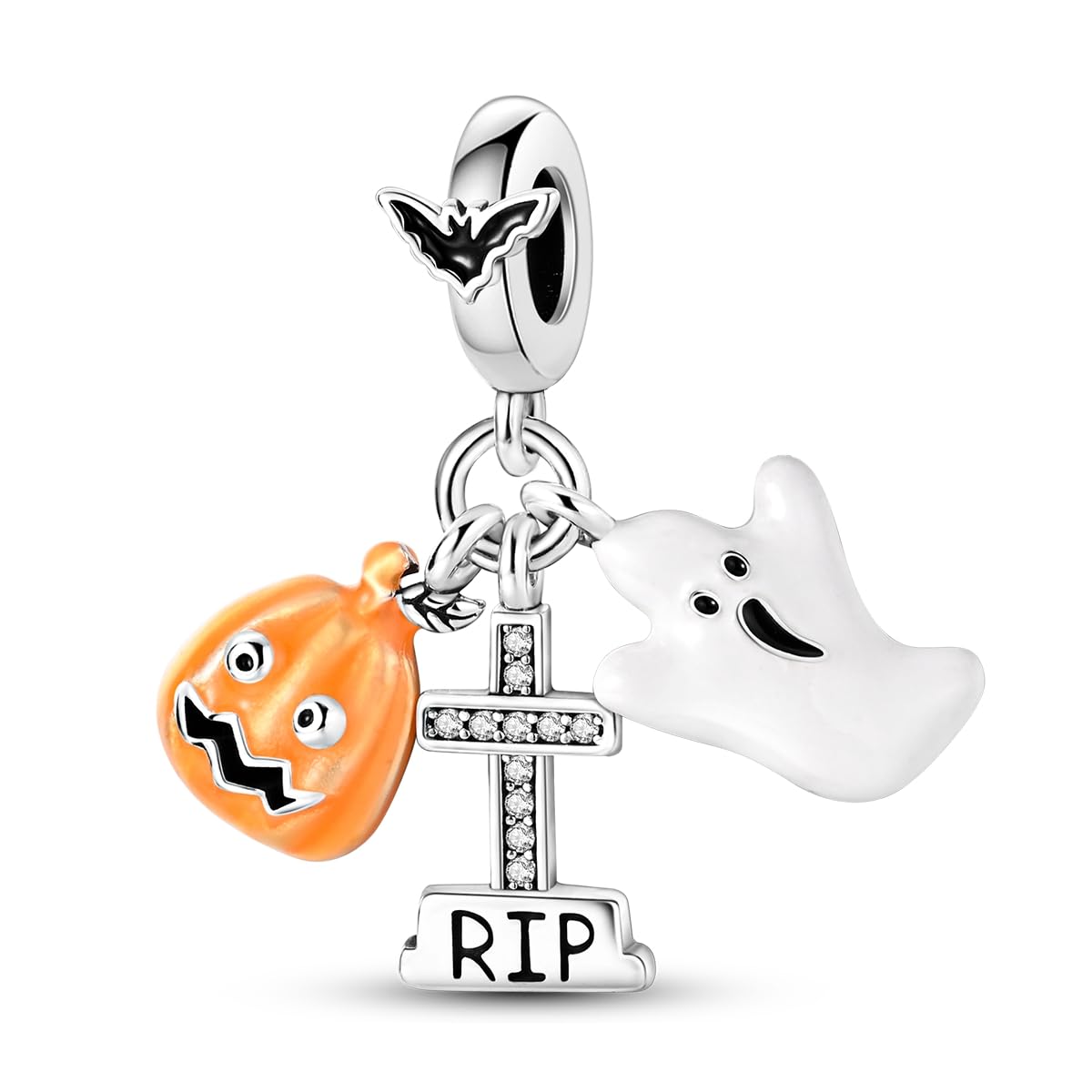 Parmuz Halloween Pumpkin Charms Ghost Black Cat Cross Charm Sterling Silver 925 Halloween Horror Beads for Bracelet/Necklace Jew