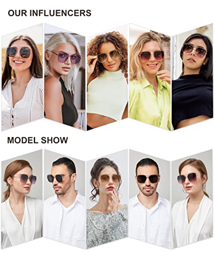 SOJOS Trendy Oversized Square Metal Frame Sunglasses for Women Men Retro Big Flat Lens UV Protection Sunglasses SJ1146