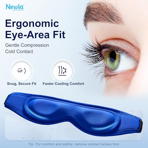 Contoured Cooling Gel Eye Mask: Snug Fit Cold Compress for Puffiness Migraines Dark Circles Sinus Eye Strain - Fits All Head Sizes - Daily Relaxation Beauty Care Travel (Blue)