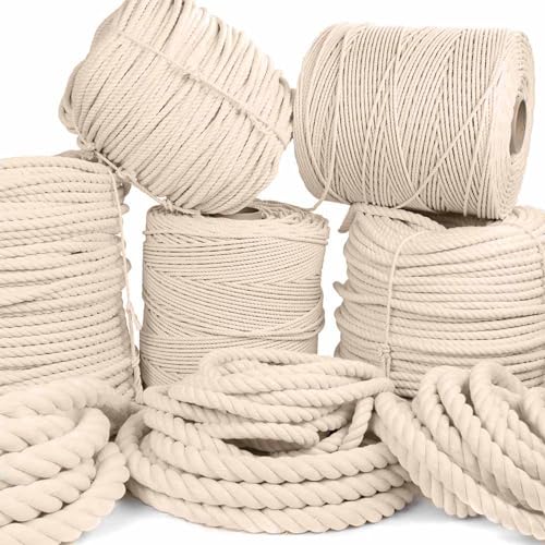 Rope and Cord White Twisted 100% Natural Cotton Rope – Lengths from 10’-600’ – 1/4"