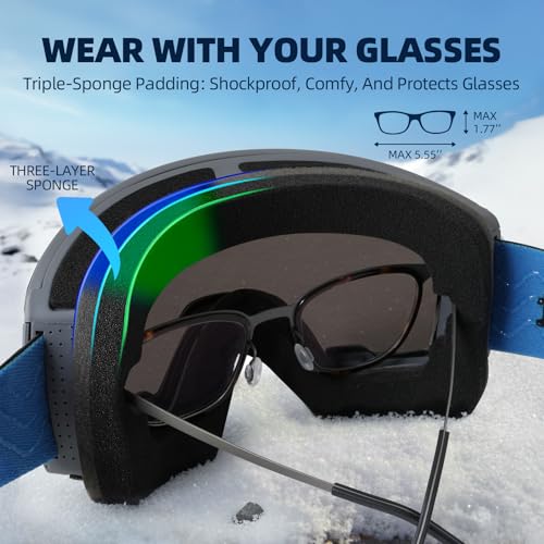 EverSport Ski Goggles, OTG Snowboard Goggles for Men Women with Magnetic Lens UV Protection and Anti Fog, Skiing Snowmobile