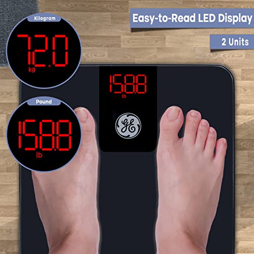 GE Digital Bathroom Scale for Weight, Smart Bluetooth Body Weight and BMI, Electronic Black Weighing Scale for Bath Home, ...