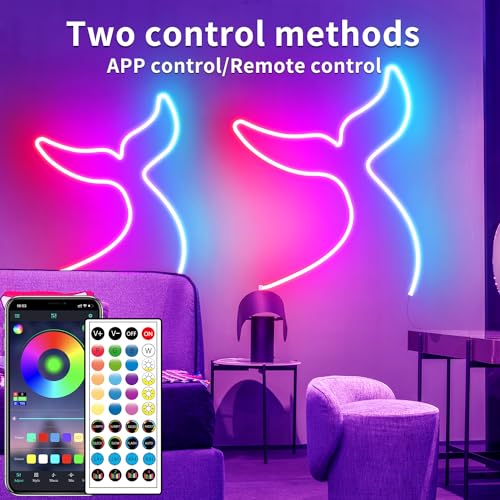 segrass 32.8ft LED neon Lights with Remote APP Control IP65 Waterproof Flexible Neon Strip Lights 24V RGB Rope Lights for ...