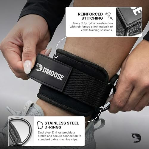 DMoose Fitness Ankle Strap for Cable Machine - One Size Fit with Premium Padding Cuffs, Ankle Bands for Working Out, Booty...