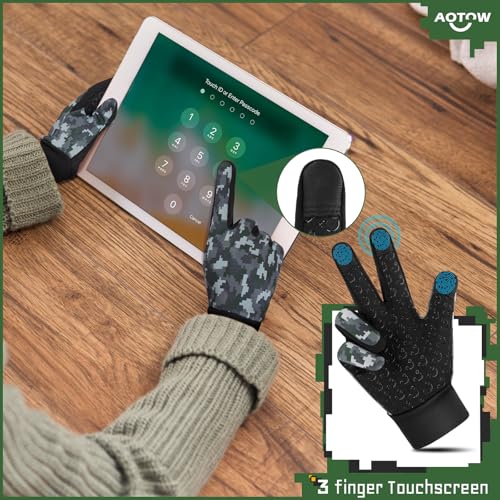 AOTOW Kids Winter Warm Sports Gloves - Cold Weather Thermal Snow Bike Touch Screen Children Mittens Boys Girls