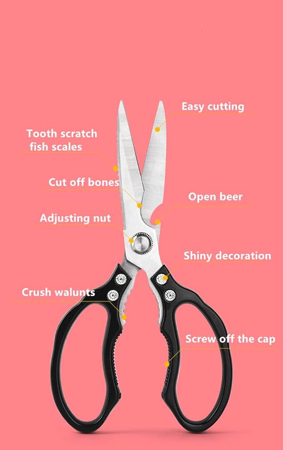 Kitchen Scissors, Heavy Duty Sharp Kitchen Shears Dishwasher Safe, Kitchen Accessories Cooking Shears for Kitchen Meat Chicken Fish Poultry Herb Bread (Black)