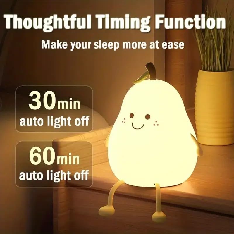 Night Light Cute Tangerine Led Squishy Novelty Animal Night Lamp Dimmable Soft Silicone Nursery Nightlight For Kids  Rechargeable Bedroom Touch Lamp  Dorm Decor  Baby Boys Girls Gift (Pear)