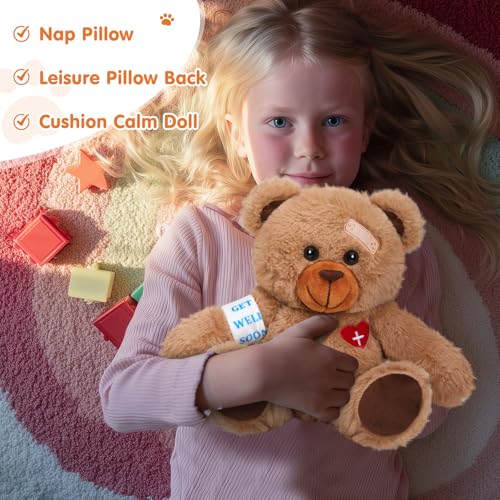 Houwsbaby 8’’ Tall Get Well Soon Brown Teddy Bear Stuffed Animal – Cute Recovery Gift with Bandage & Heart Patch – Broken ...