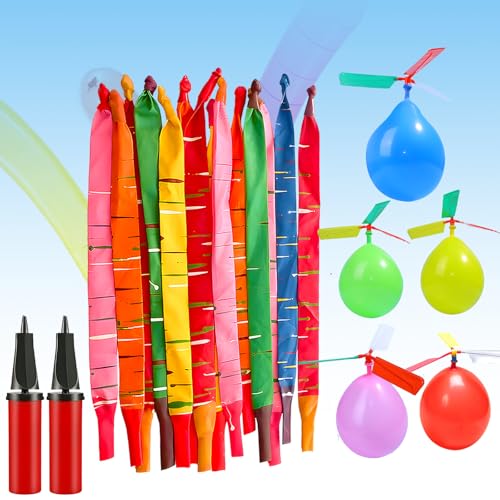 Rocket Balloons with 2 Pumps – 100pcs Whistling Flying Rockets + 5 Helicopter Balloon Toys, Screaming Air Rocket Set for K...