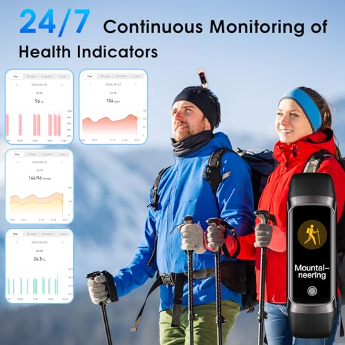 VUHIGIB Fitness Tracker, 24/7 Heart Rate Blood Oxygen Blood Pressure Body Temp Monitor Sleep Calorie Tracker with 1.1" AMO...