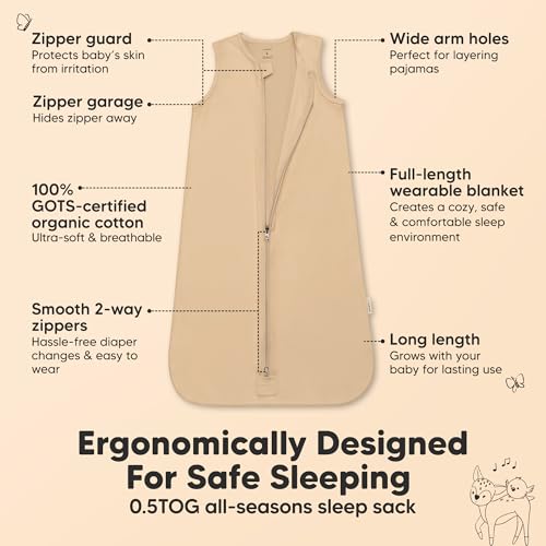 2-Pack Baby Sleep Sacks, Zipper Wearable Blanket - 0.5TOG Organic Cotton, Lightweight,Soft Cozy Toddler Sleeping Sack 12-2...