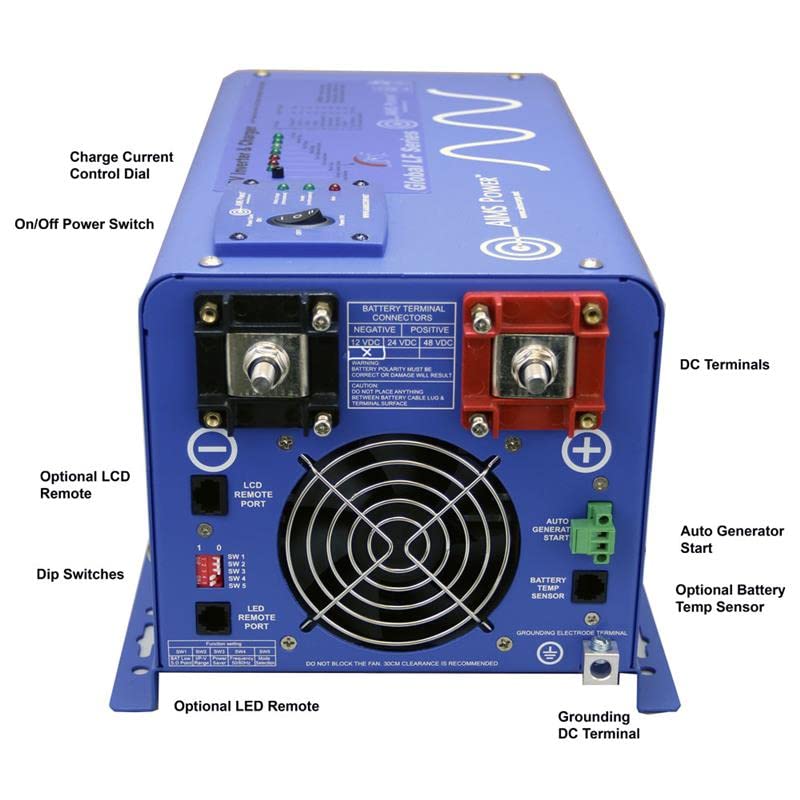 Aims Power 2000 Watt / 6000 Watt Surge 12V Pure Sine Inverter Charger Etl Certified To Ul 458