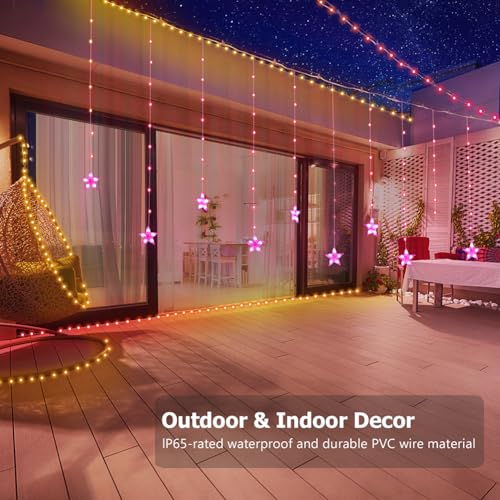 KepStars Star Curtain Lights, 10ft x 3.3ft RGB LED Color Changing String Fairy Lights Stars Curtain, Smart APP & IR Remot...