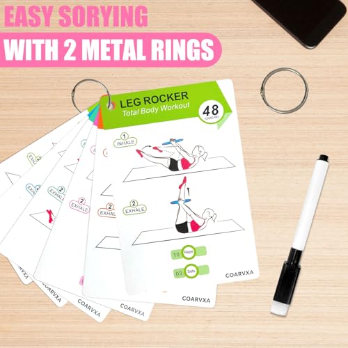 COARVXA Pilates Ring Workouts for Women-58 Exercise Cards with Pilates Mat Workout Postures，ncludes 4-Week Challenge,2 Rin...