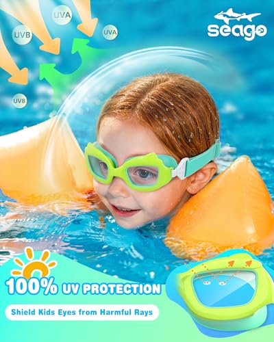 Seago 2 Pack Kids Swim Goggles with Fabric Strap for Kids 3-12, Cat-Shaped Swimming Goggles Anti-Fog UV Protection Leakproof
