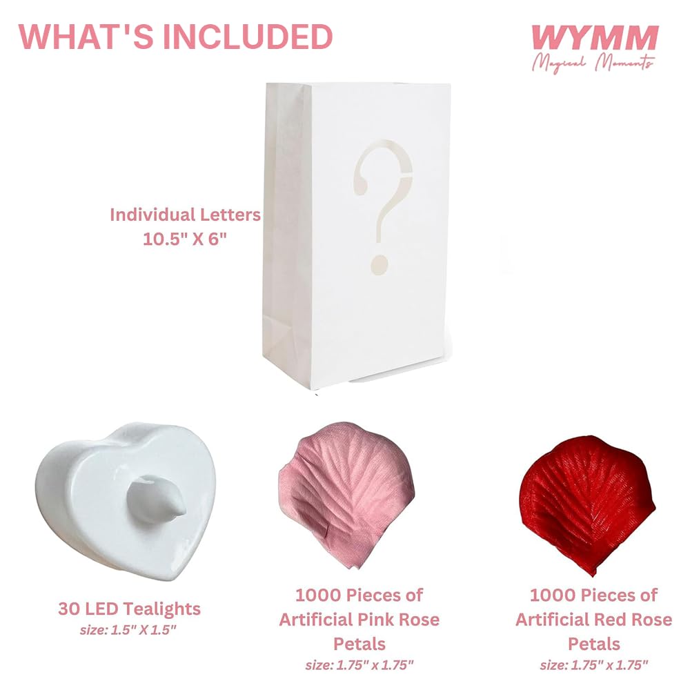 Wymm Just Married Light Up Letters With Tea Lights  Candles And Rose Petals - Luminary Paper Bags For Just Married Banner And Decorations